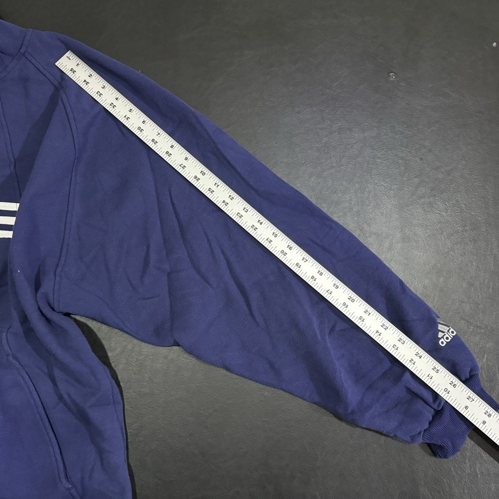Vintage 90s Adidas Navy Blue Fleece Hoodie Three Stripes Size Medium Y2K - Picture 8 of 8